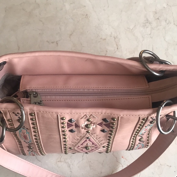 Montana West Concealed Carry Embroidered Southwest Shoulder Bag Purse Pink - Picture 10 of 12